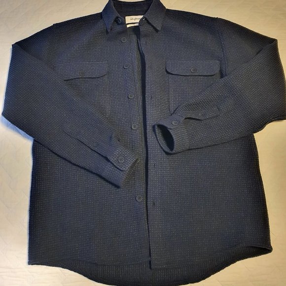 Schnaydermans Navy Wool Waffle Boxy Shirt Jacket - Picture 4 of 8